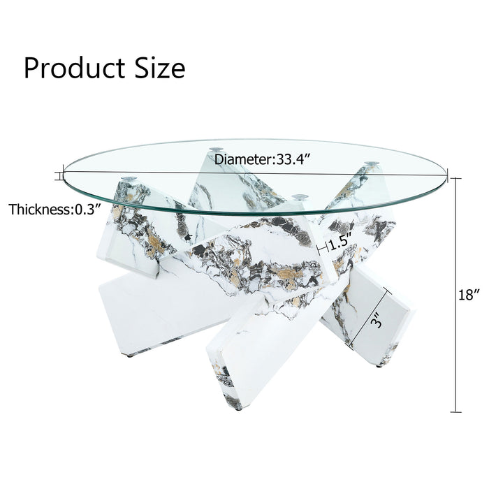 Modern Round Glass Coffee Table With Tempered Glass