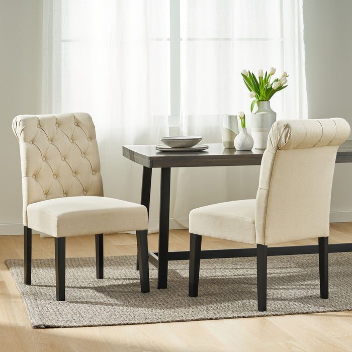 Dining Rolltop Chairs (Set of 2), Upholstered Armless Chair With Wood Leg - Ivory