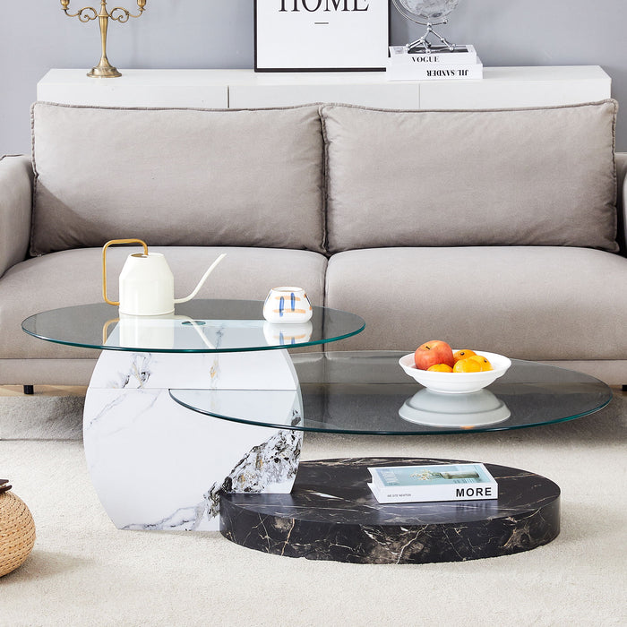 Contemporary Artistic Double Layer Coffee Table,Tempered Glass Top
