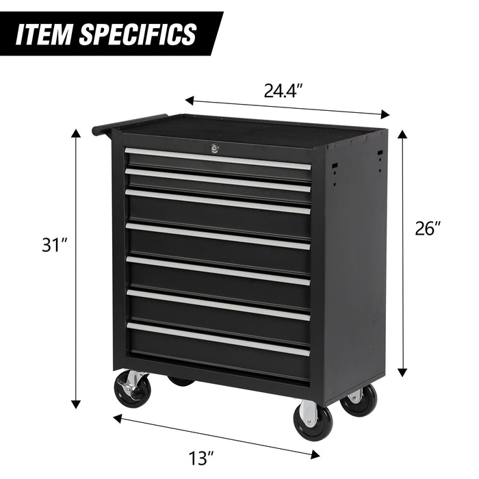 7 Drawer Rolling Tool Chest With Wheels, Multifunctional Tool Box And Storage