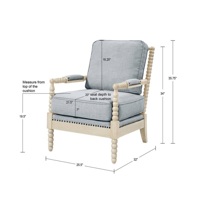 Arm Chair With Open Back Spindle Design, Padded Armrests
