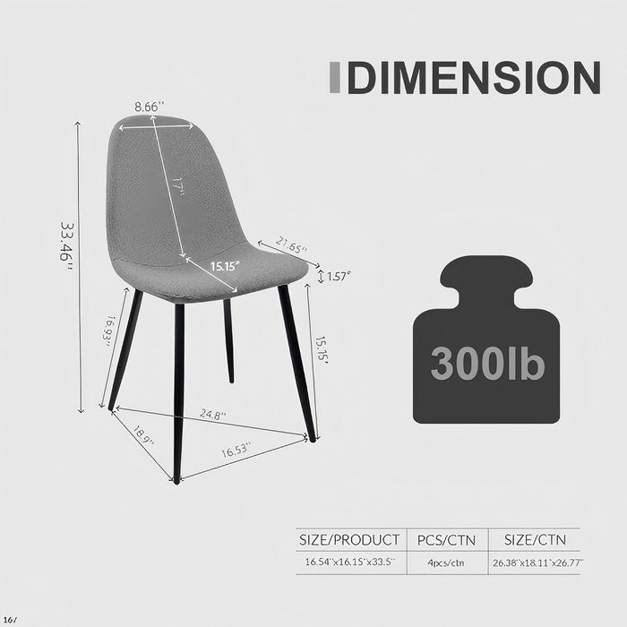 Modern Accent Dining Chairs Upholstered Seat, Metal Legs (Set of 4)
