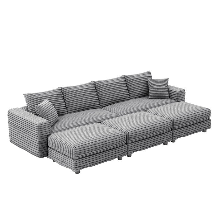 Deep Seat Convertible Sofa With Soft Pillows And Ottomans