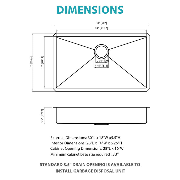 Ada-Compliant Undermount Kitchen Sink, Low Depth Single Bowl - Brushed Nickel