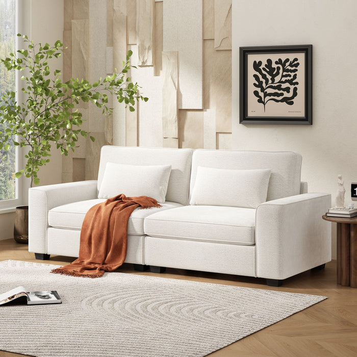 Modern Fabric Sofa With Plush Cushions, Sleek Arm Design