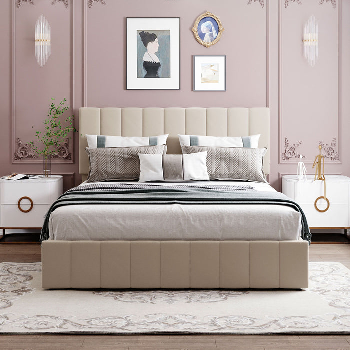 Elegant Upholstered Platform Bed With Hydraulic Storage System