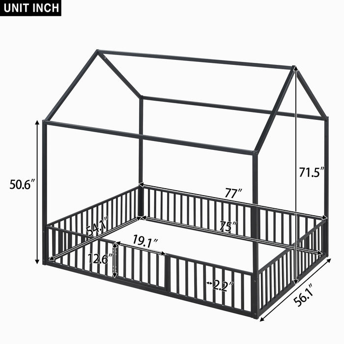 Metal House Bed With Fence And Door