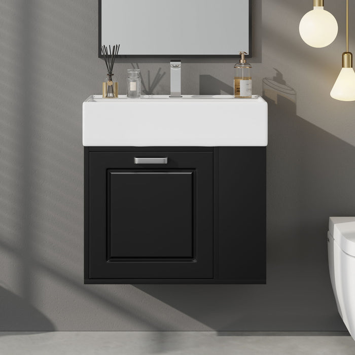 Modern Wall Mounted Bathroom Vanity With Sink, Soft Close Drawer, Adjustable Shelf, Toilet Paper Holder