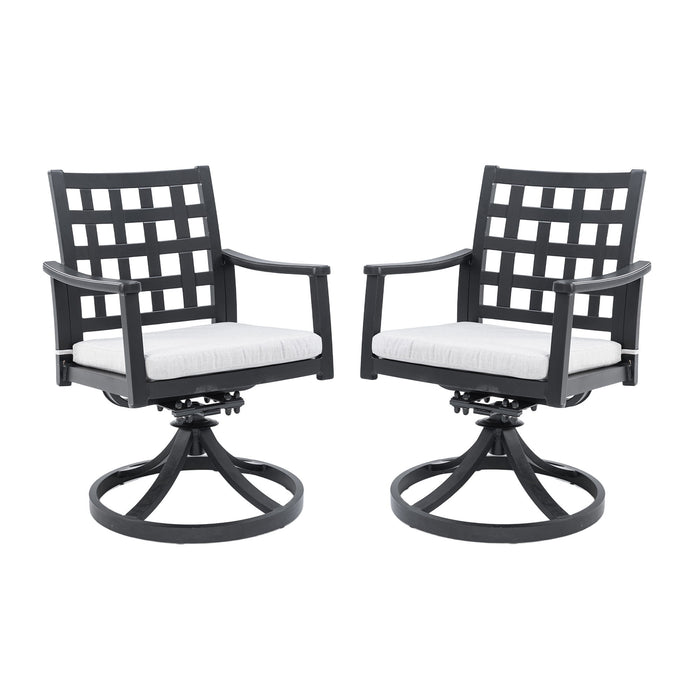 Modern Classic Outdoor Dining Swivel Rockers With Sunbrella Cushion, Lattice Design, Weather Resistant Frame (Set of 2) - Ember Black