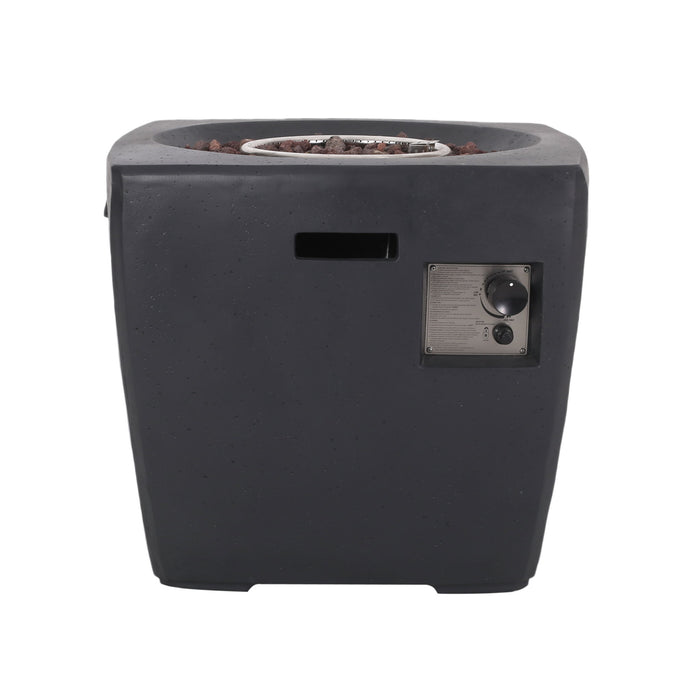 Outdoor Lightweight Concrete Square Fire Pit 40, 000 Btu With Built In Tank Storage - Dark Gray