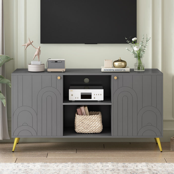 Modern TV Stand With Adjustable Shelf, Handles And Anti-Tip Device