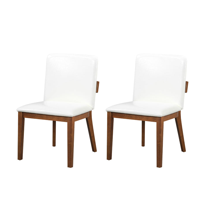 Modern Dining Chairs (Set of 2) With Glossy Upholstery - White / Walnut