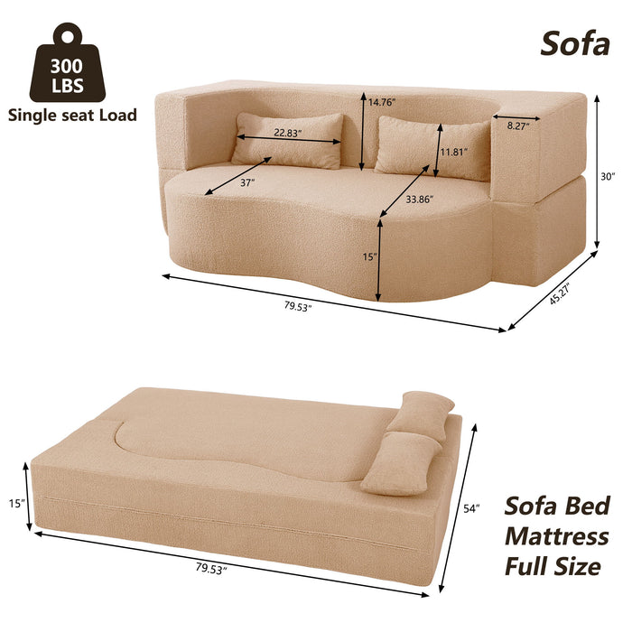 2 In 1 Convertible Full Size Folding Loveseat Couch With Soft Teddy Fabric