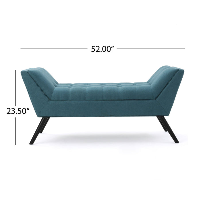 Modern Fabric Bench With Padded Seat And Wide U Shape Design - Teal