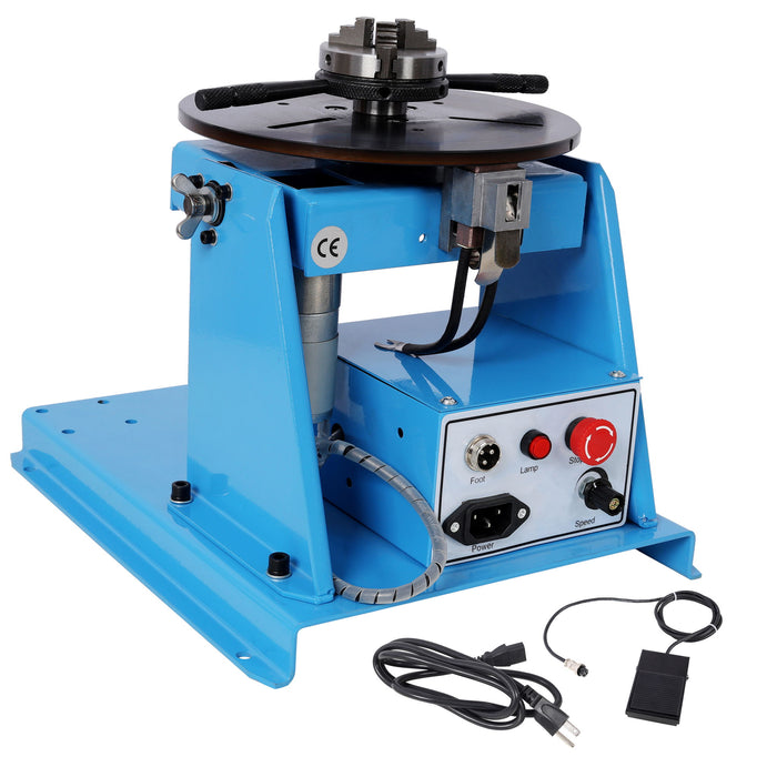 Portable Rotary Welding Positioner With 3 Jaw Lathe Chuck, 0 - 90° Turntable - Blue