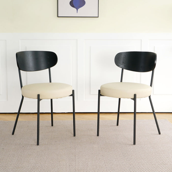 Modern Bentwood Dining Chair, Metal Legs, Ash Veneer Back, (Set of 2) - Cream