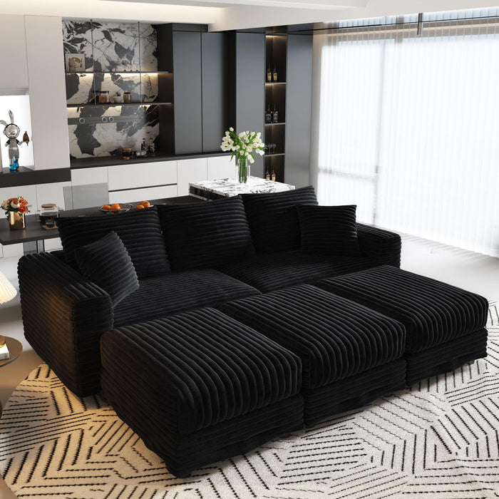 Deep Seat Convertible Sofa With Soft Pillows And Ottomans