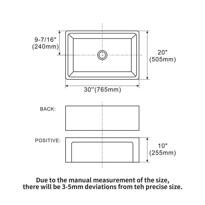 Sink 30" Apron Front Reversible Single Bowl Kitchen Sink With Grid, Strainer - White