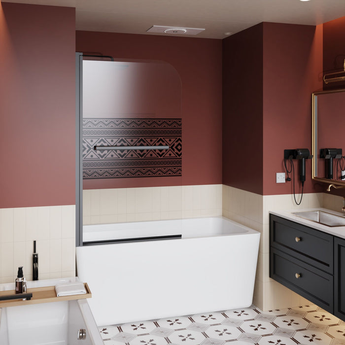 Bohemian Shower Door Bathtub With Tempered Glass And Handle - Matt Black