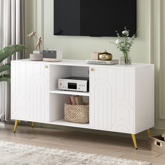 Modern TV Stand With Adjustable Shelf, Handles And Anti-Tip Device