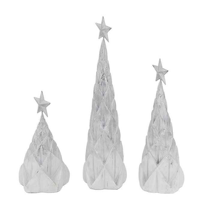 Resin / Foil Christmas Tree With Star Top (Set of 3) - White / Silver