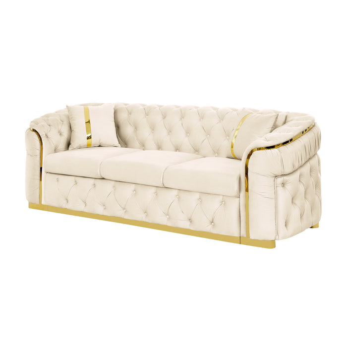 Button Tufted Couch With 2 Pillows, 3 Seater Luxury Chesterfield Sofa