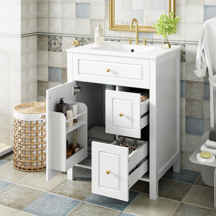 Elegant Bathroom Vanity With Ceramic Sink, Soft Close Doors And Drawers, Double Storage Racks