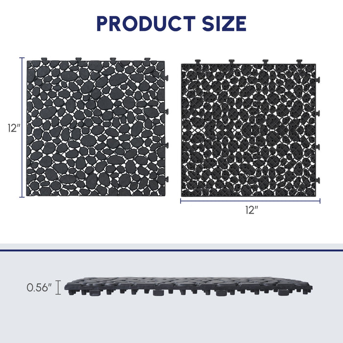 Interlocking Deck Tiles Plastic Waterproof Outdoor All Weather Anti-Slip Bathroom Shower Balcony Porch Strong Weight Capacity Upto 440 Lbs, Pebble Stone Pattern