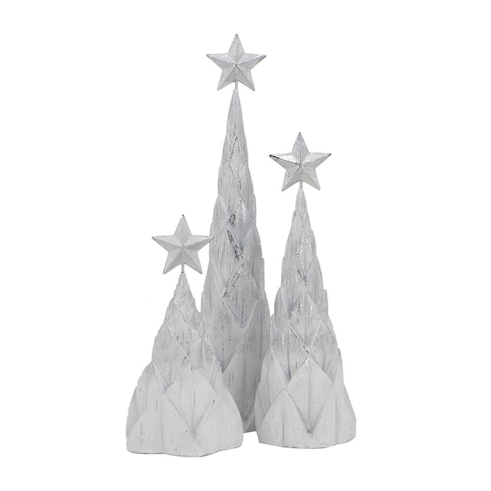 Resin / Foil Christmas Tree With Star Top (Set of 3) - White / Silver