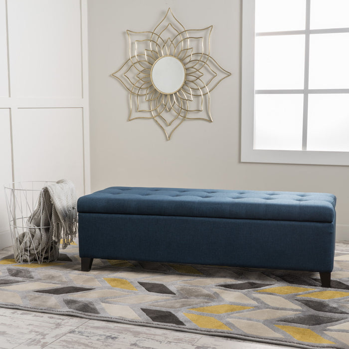Nebulous - Fabric Upholstered Ottoman With Storage And Diamond Tufted Seat - Navy Blue