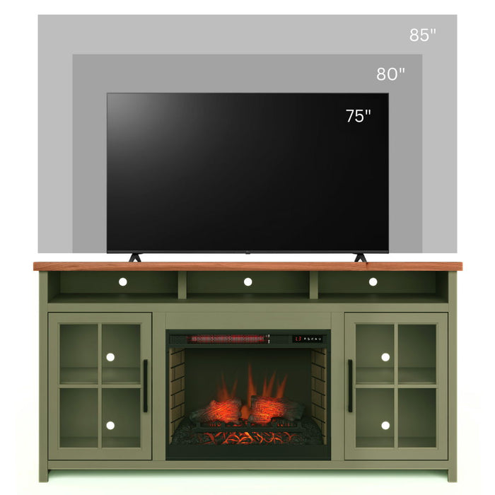 Vineyard - 74" Fireplace TV Stand Console For TVs Up To 85" - Sage Green And Fruitwood