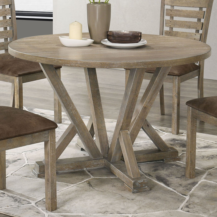 Modern Farmhouse Round Dining Table Solid Wood Rubberwood Antique Finishing Rustic Look Distressed Look Wire Brushed For 4 Seaters - Grayish Brown