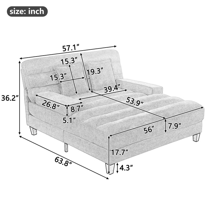 Chaise Bed Lounge Sofa Chair With Adjustable Backrest And LED Light Strip - Beige