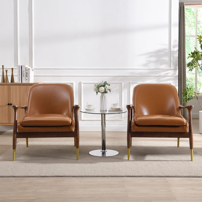 Mid - Century Accent Chair With Cushioned Seat, Brass Tipped Legs