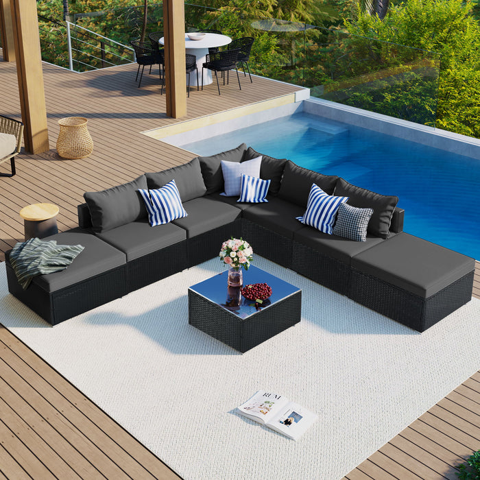 8 Pieces Outdoor Patio Furniture Conversation Wicker Sofa Set