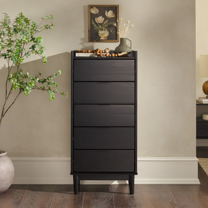Modern Minimalist 5 Drawer Gallery Top Dresser - Black