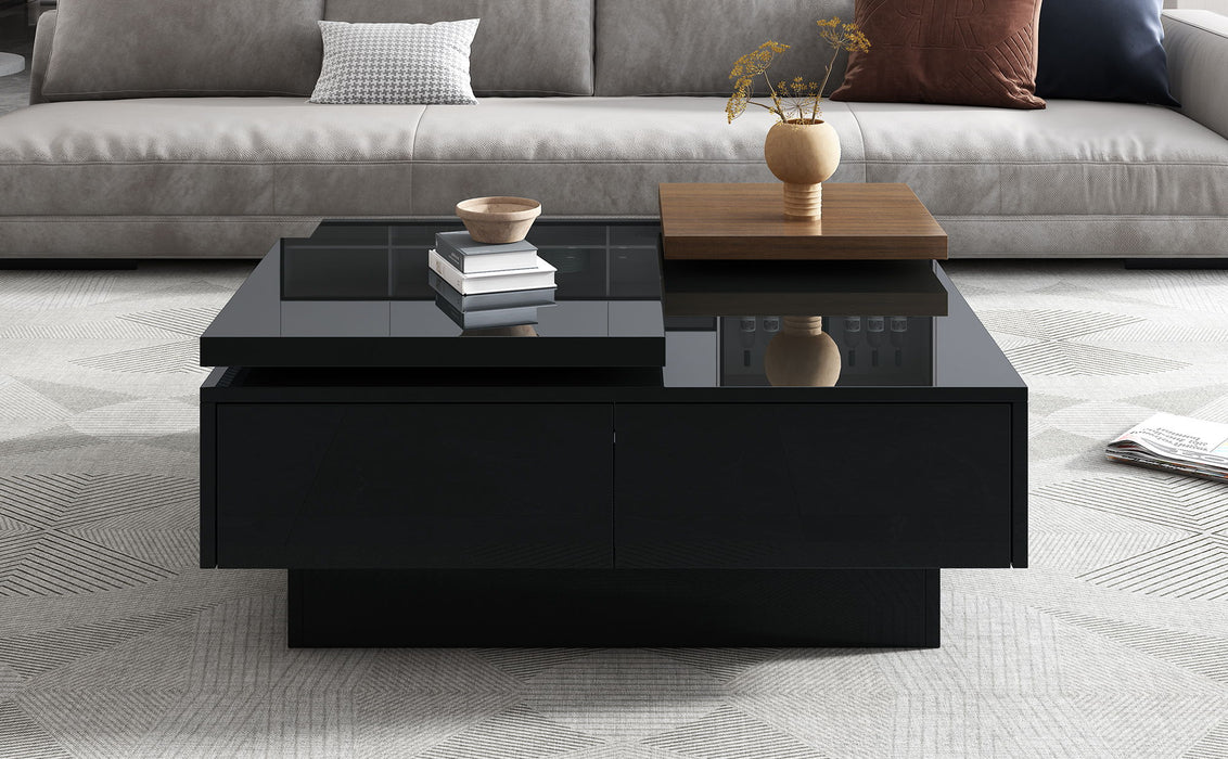 Movable Square Top Coffee Table With 4 Hidden Storage Drawers