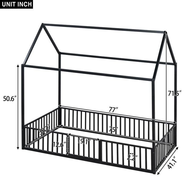 Metal House Bed With Fence And Door