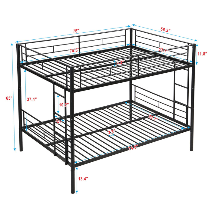 Modern Metal Bunk Bed, Full Over Full, No Box Spring Needed - Black