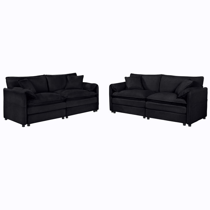 Modern Chenille Oversized Deep Seat Luxury 2 Piece Sofa Set With 4 Pillows