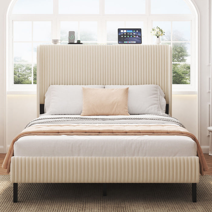 Platform Bed With Metal Frame And Charging Station