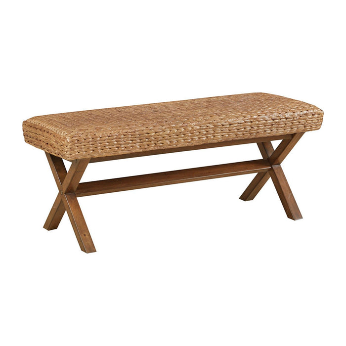 The Bench With Water Hyacinth Seat And Mahogany Base - Brown