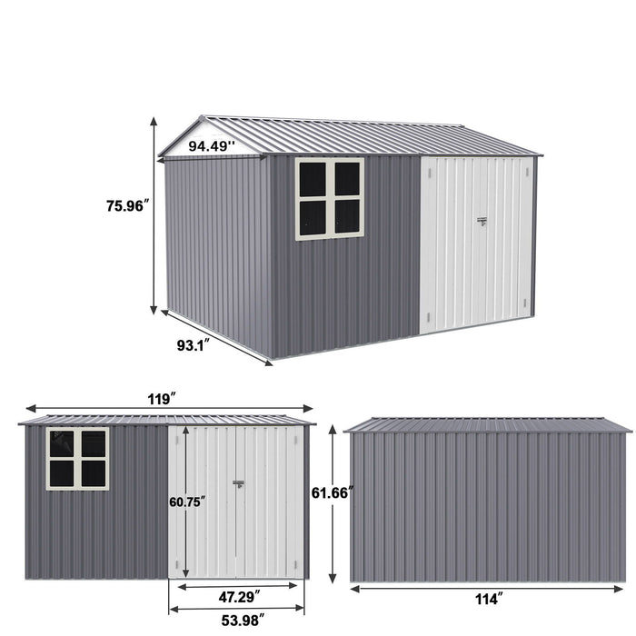 8 0 Ft Outdoor Storage Garden Tool Shed With Thickened Galvanized Steel With Sloped Roof & Double Lockable Door Storage Shed Large With 6 Vents - Gray