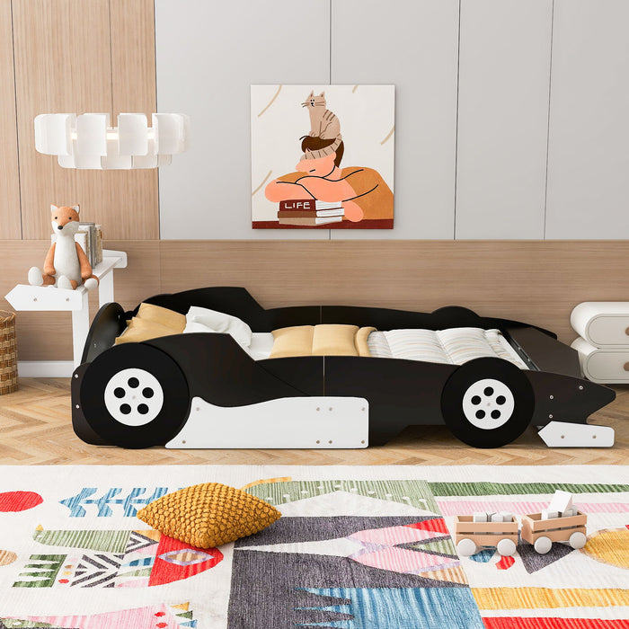 Race Car-Shaped Platform Bed With Wheels
