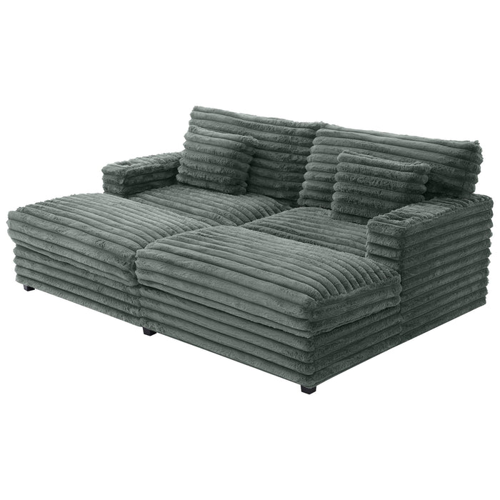 Plush Oversized Double Chaise Lounge Sofa Bed With USB Ports And Cup Holders