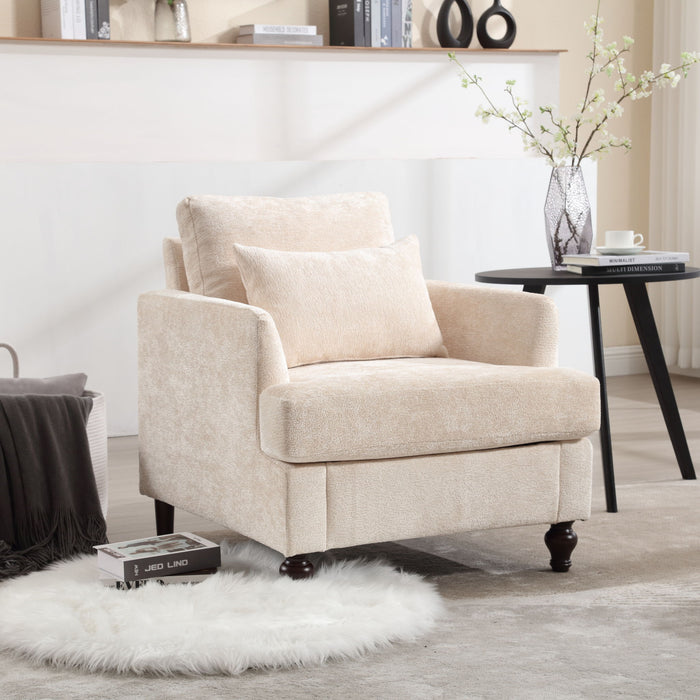 Modern Mid Century Wood Frame Armchair With Tufted Design