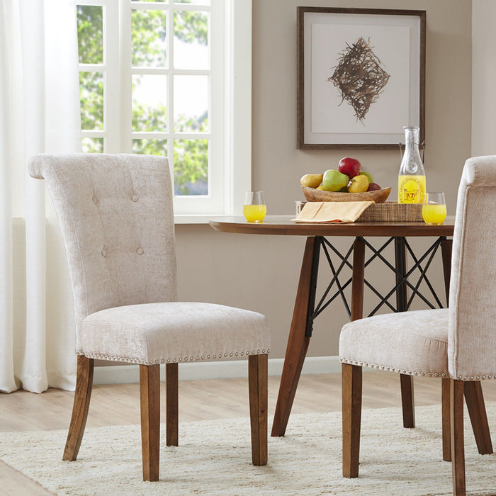 Roll Back Button Tufted Armless Dining Chairs (Set of 2) - Cream