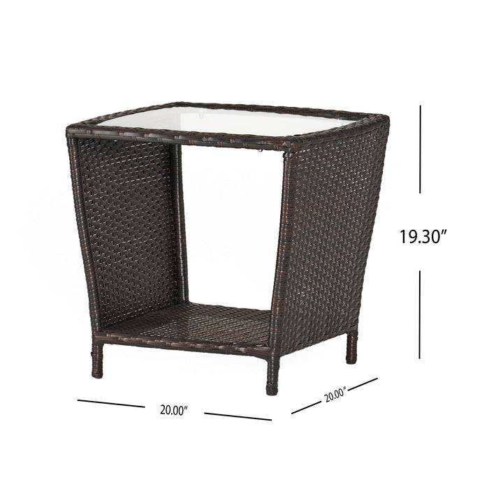 Trenton - Outdoor Side Table With Glass Top - Brown Rattan
