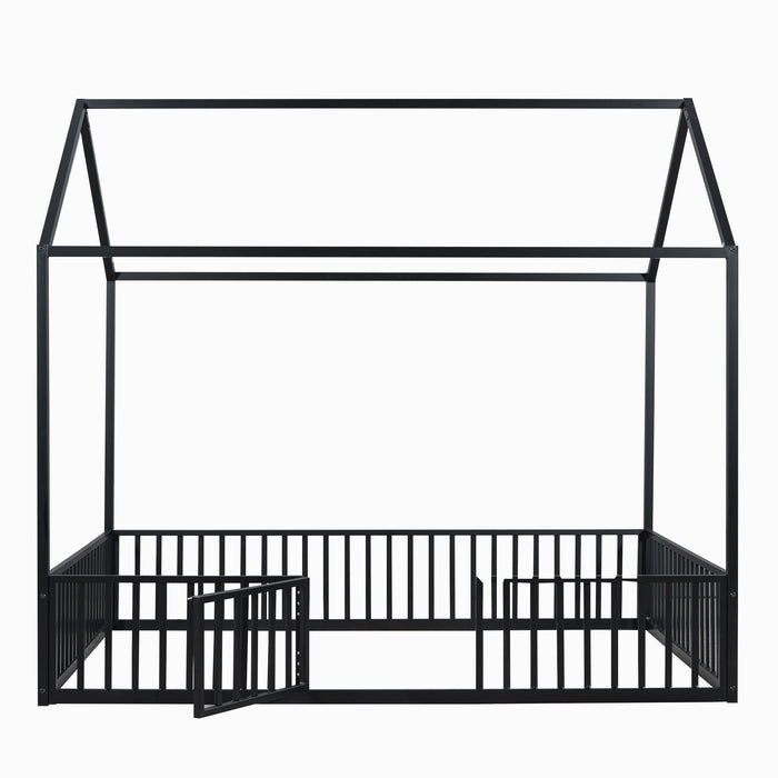 Metal House Bed With Fence And Door