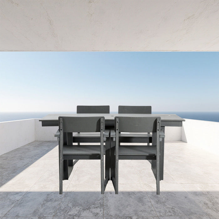 5 Piece Outdoor Dining Set For 4, Patio Table With Umbrella Hole And 4 Armrest Chairs For Backyard - Gray